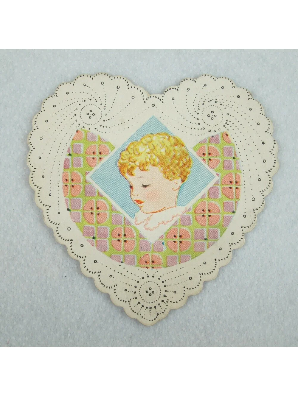 Vintage Valentine Card 1920s Cut-Out Heart Blonde Child Carrington Chicago USA